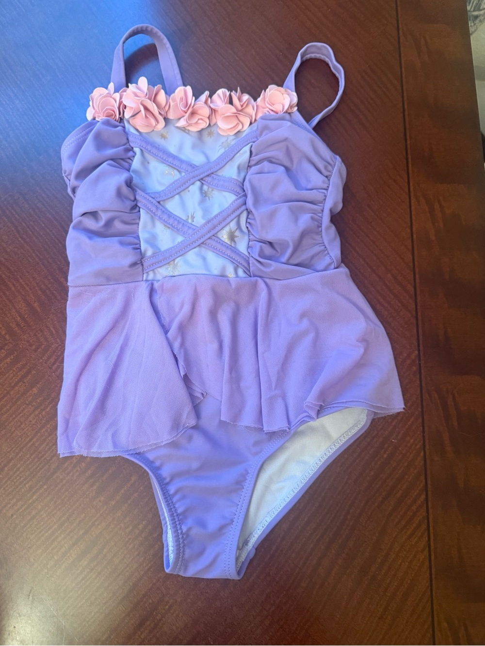 Ruffle Butts Lavender One-Piece Swimsuit with Pink Flower Trim